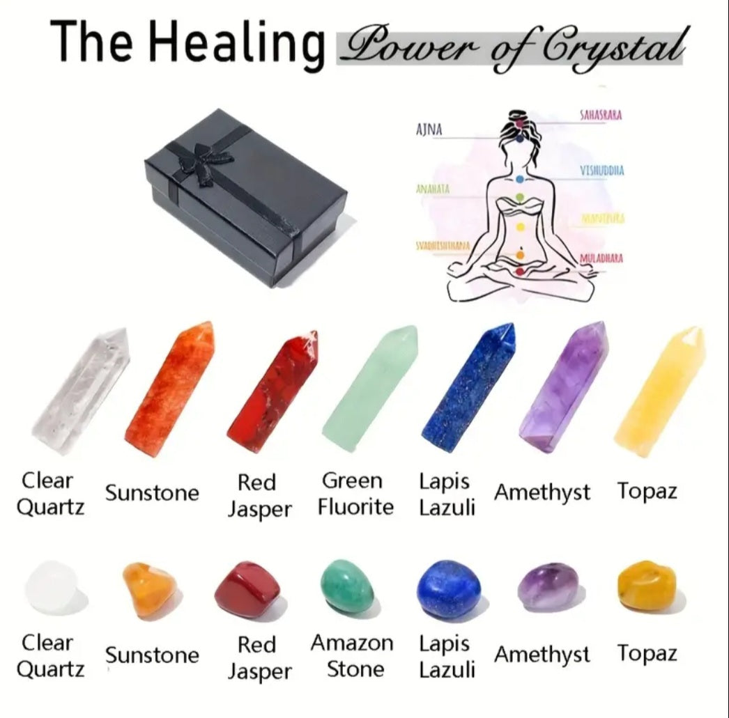 14pcs: 7 Chakra Crystal Set & 7 Crystal Wands