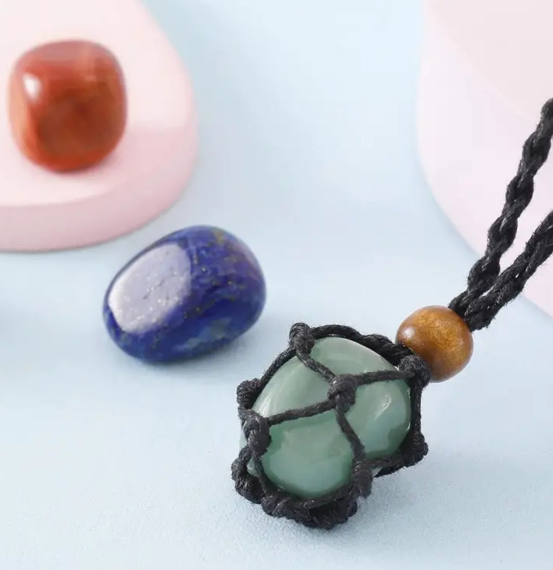 7pcs Chakra Healing Crystal Necklace Set, w/ Weave Rope Holder