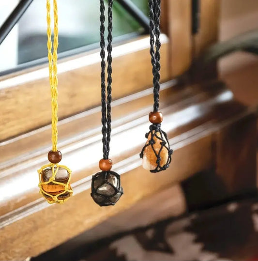 7pcs Chakra Healing Crystal Necklace Set, w/ Weave Rope Holder