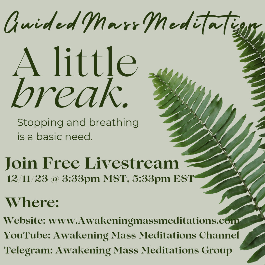 12/11/2023 Monthly Awakening Guided Mass Meditation: Take A Break From Your Week To Breathe | Ground